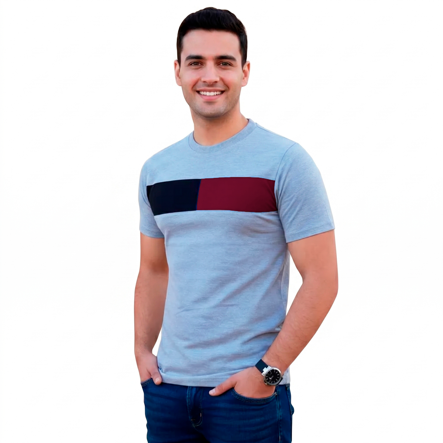Playera Manga Corta Franja Bicolor Para Caballero #A061