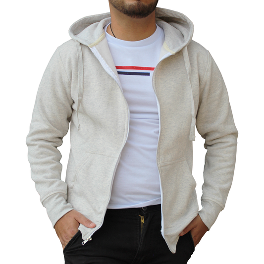 Sudadera Hombre Hoodie Con Cierre Capucha Gorra Avena #A311