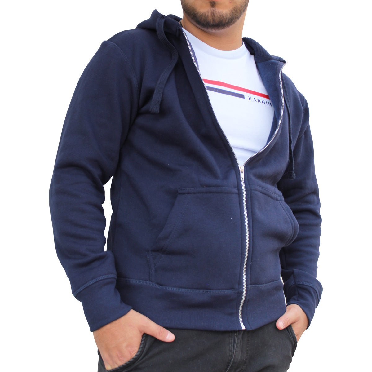 Sudadera Hombre Hoodie Con Cierre Capucha Gorra Marino #A311