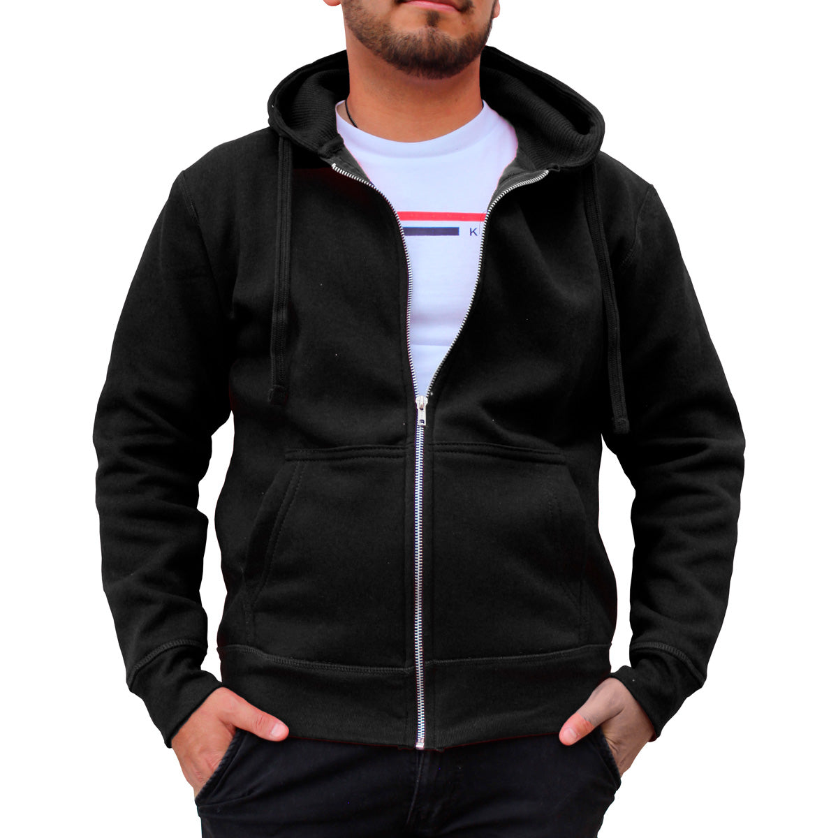 Sudadera Hombre Hoodie Con Cierre Capucha Gorra Negro #A311