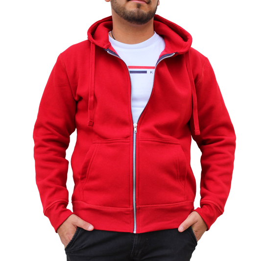 Sudadera Hombre Hoodie Con Cierre Capucha Gorra Rojo #A311