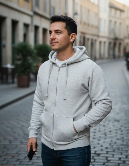 Sudadera Hombre Hoodie Con Cierre Capucha Gorra Avena #A311